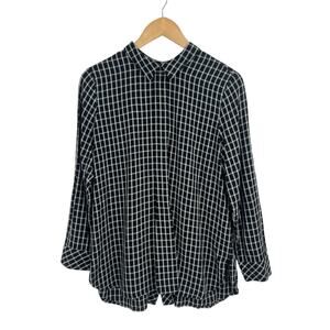 J Jill Black Plaid Button Back Long Sleeve Blouse MP